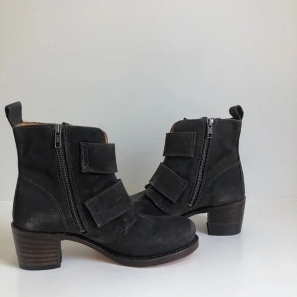 Frye Sabrina Double Buckle Charcoal Oiled …